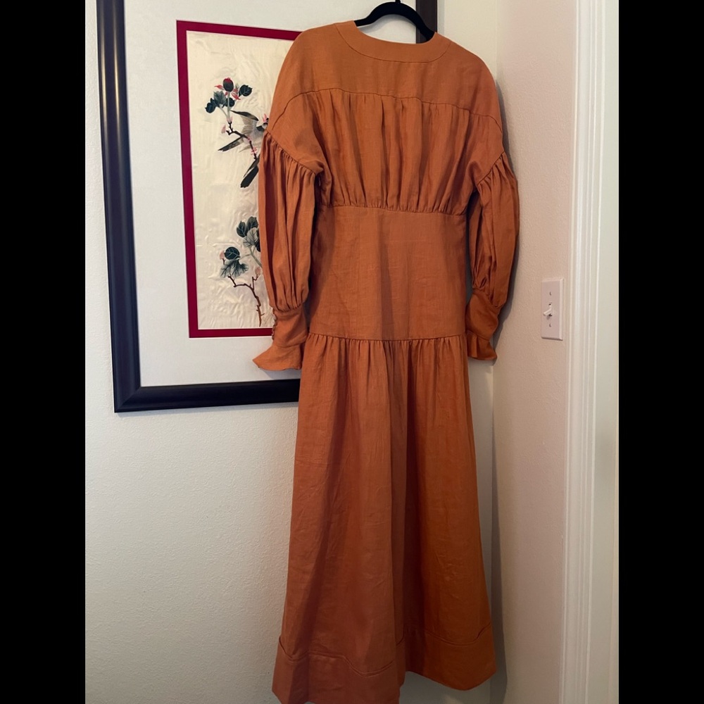 Alemais Sunset Orange Pleated Ruffled MaxiSundress - Picture 3 of 14
